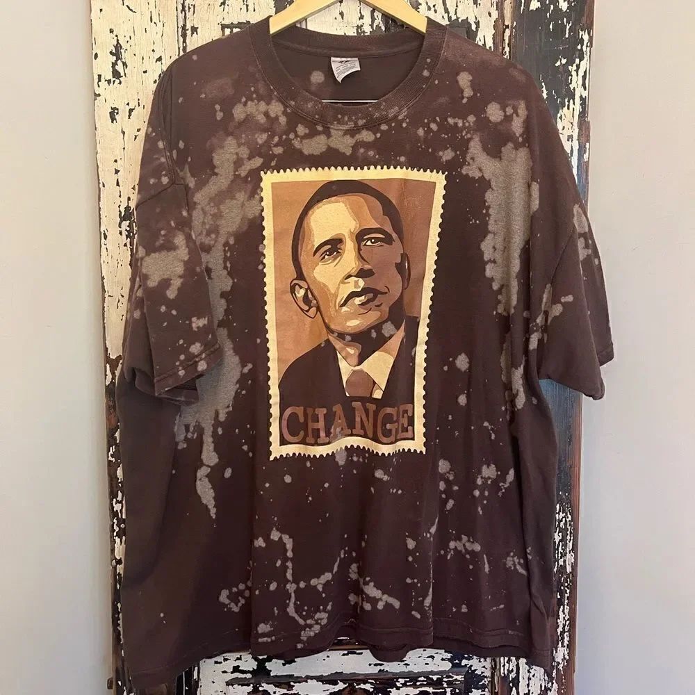 Customized Barack Obama Change Postage Stamp Men’s T-shirt . Size 3XL.